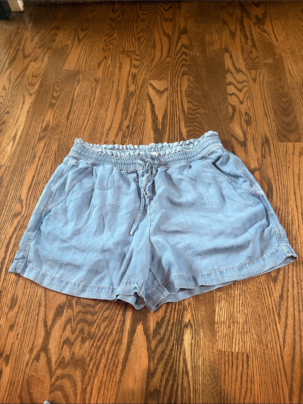 LOFT Light Blue High-Waist Drawstring Shorts